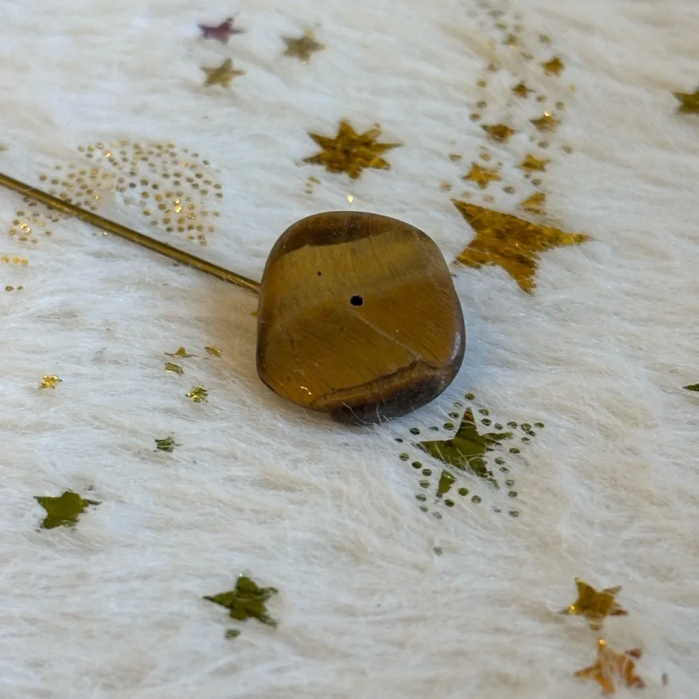 vintage stick pin (also known as a tie pin) tiger's eye gemstone